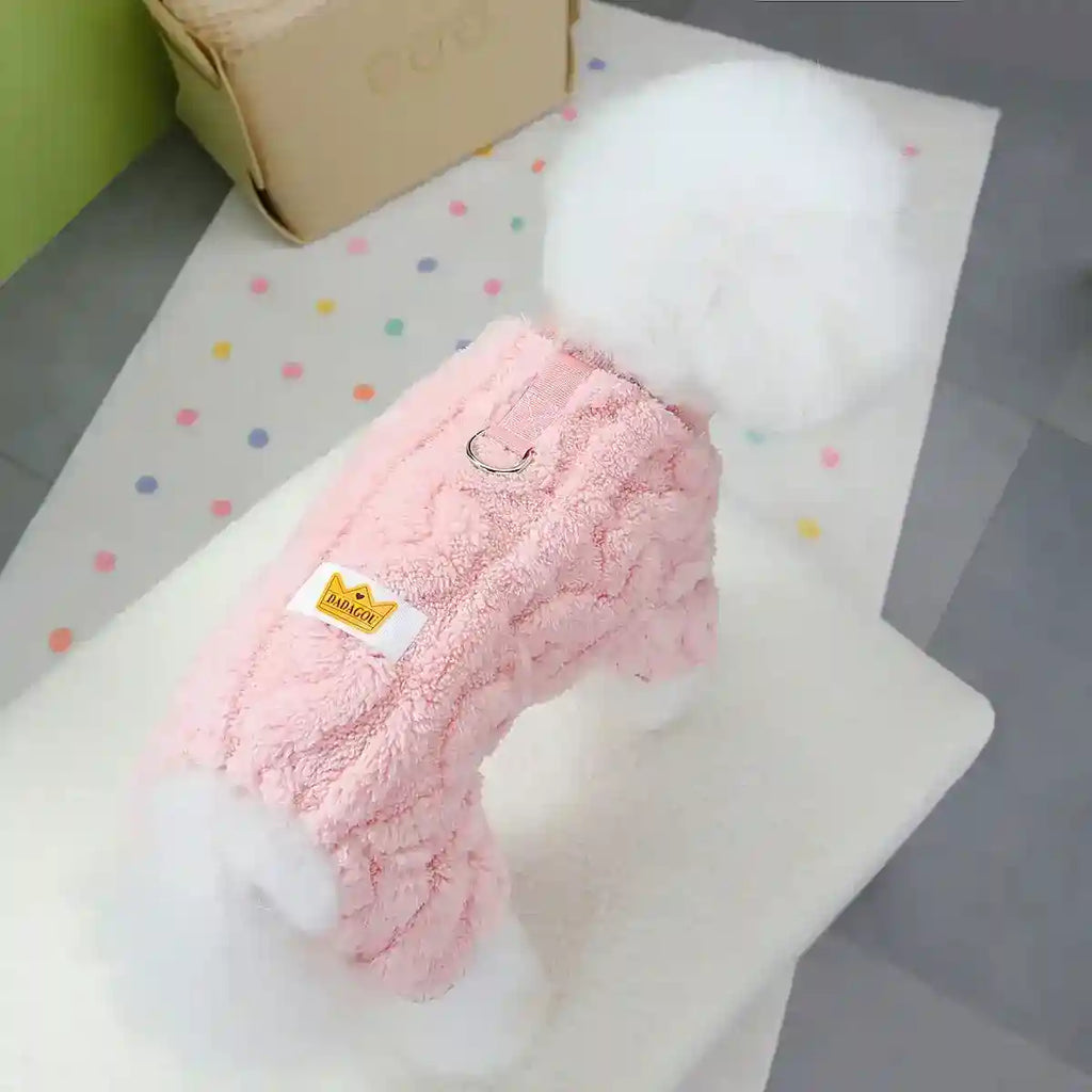 ダダグー犬用フリースつなぎ - リード付き4足パジャマ