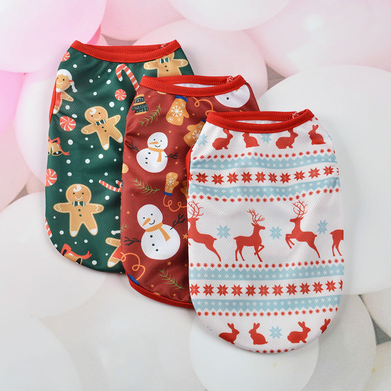 Christmas Themed Sleeveless Dog Shirt – Comfort and Festive Style