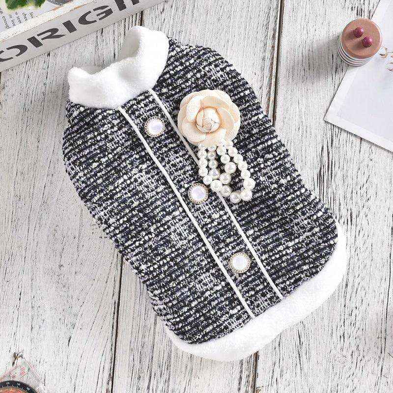 Abrigo Elsa para Perros - Forro Polar con Flor y Botones Gris