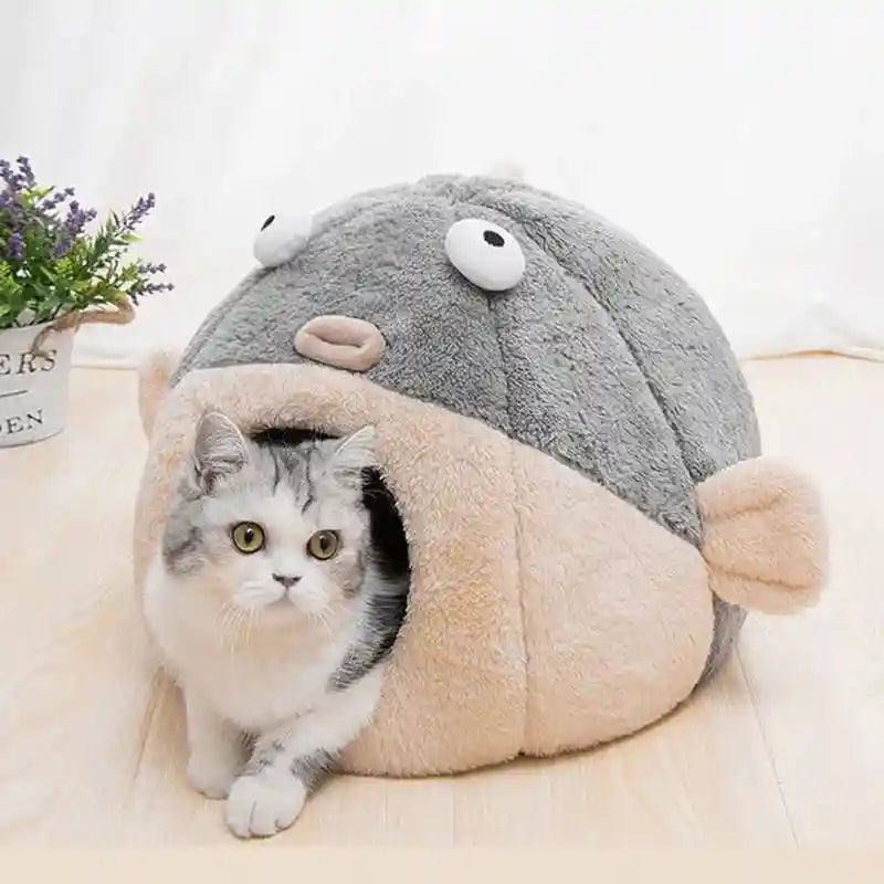 Cuccia Pesce Palla per Gatti - Morbida Grigio Beige by Dog Moda