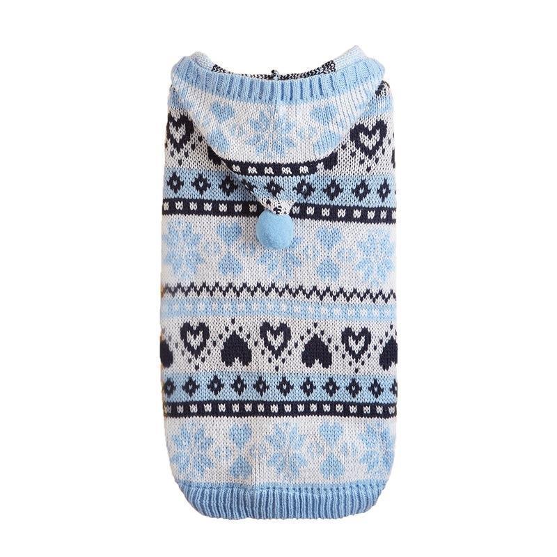 Dog Sweater with Hood and Pom Pom | Heart Pattern 
