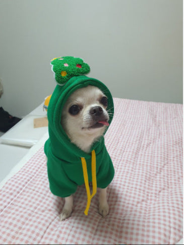 Vestito Natale per Cani con Cappuccio | Babbo Natale e Albero