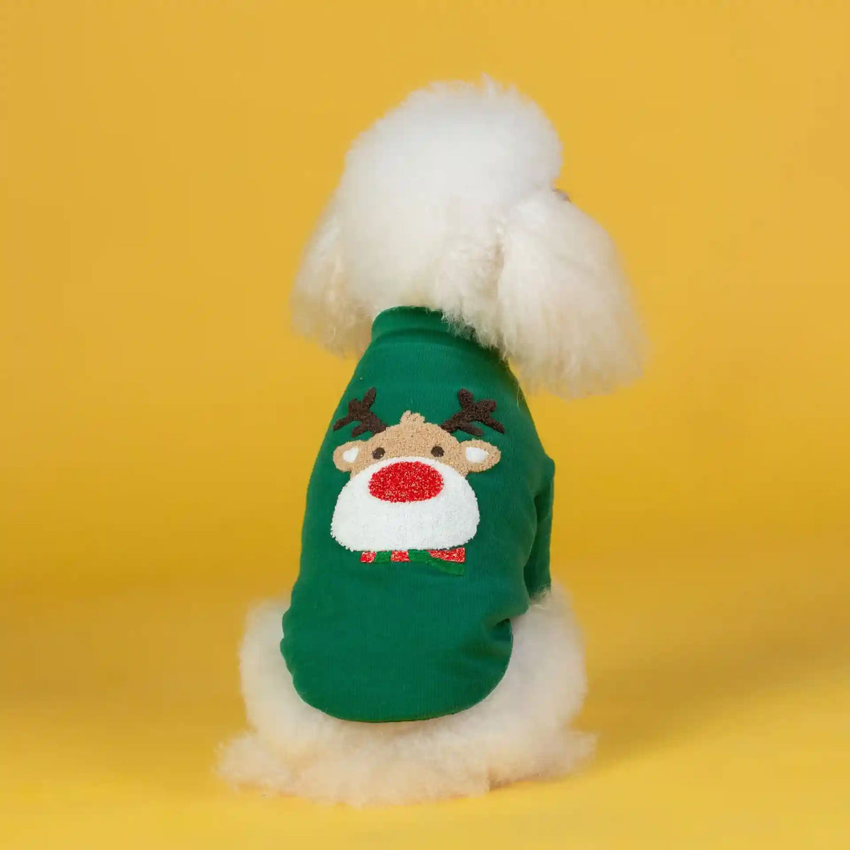 Maglia Natale Cane Renna - Felpa Cotone Rosso Verde by Dog Moda