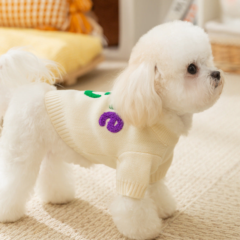 Maglione APPLE per Cani - Bianco con Ricamo e Smile
