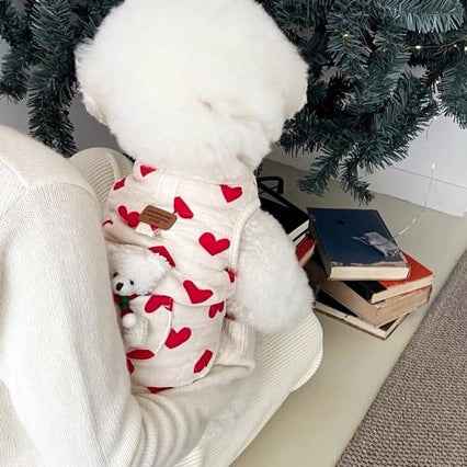 Cappotto Cani Smanicato Cuori Rossi - Gilet Bianco by Dog Moda