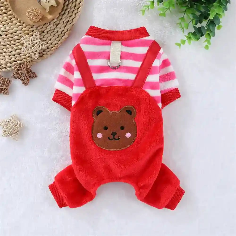 Salopette Cani Flanella - Righe Orsetto Caldo Inverno by Dog Moda