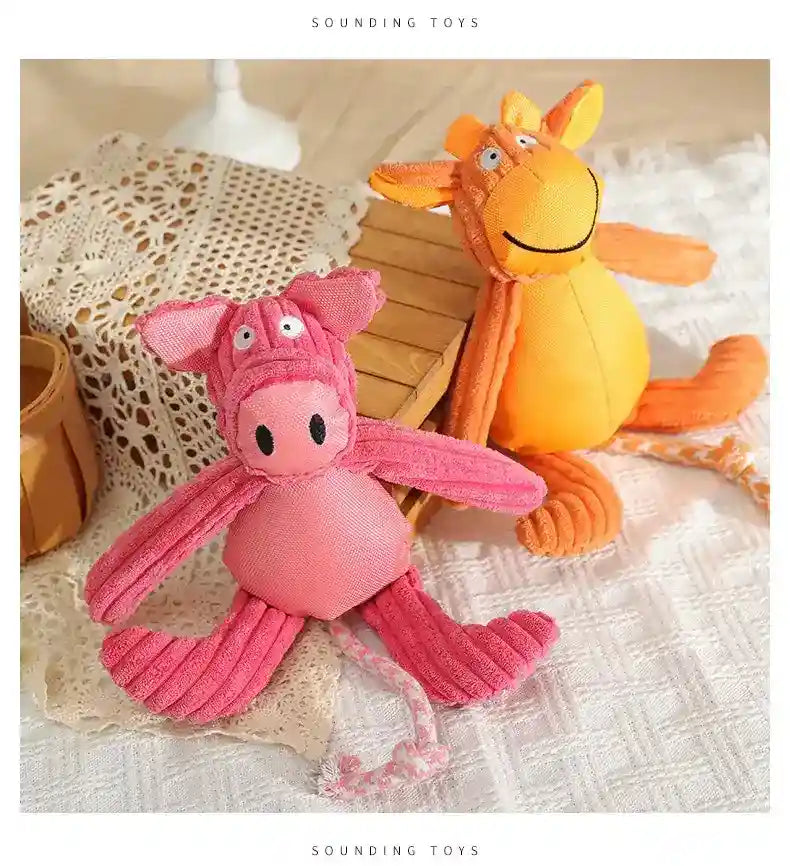 ぬいぐるみピンクの子豚 犬用 - ホイッスルとロープ付き 40cm