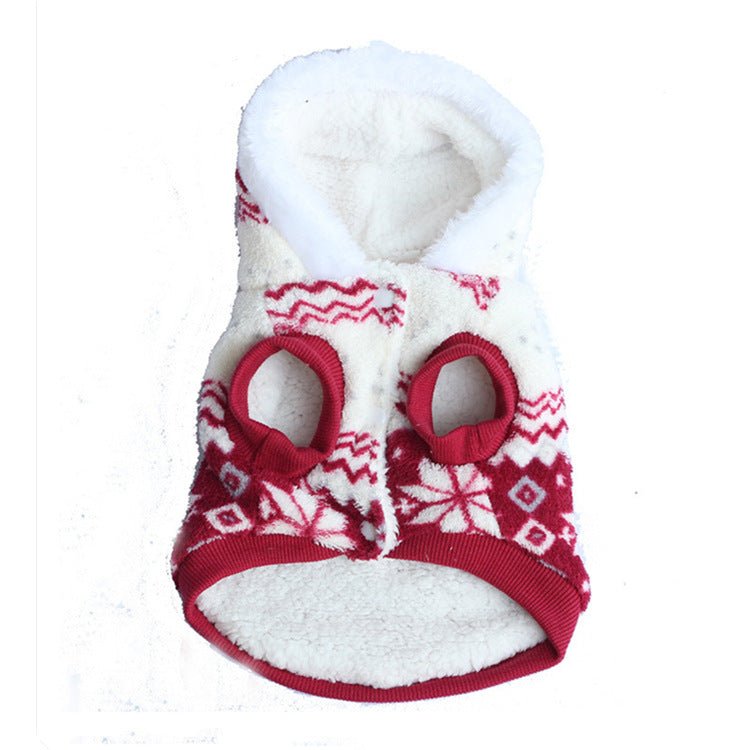 Felpa di Natale per Cani con Fiocchi di Neve e Cappuccio con Ponpon - Dog Moda
