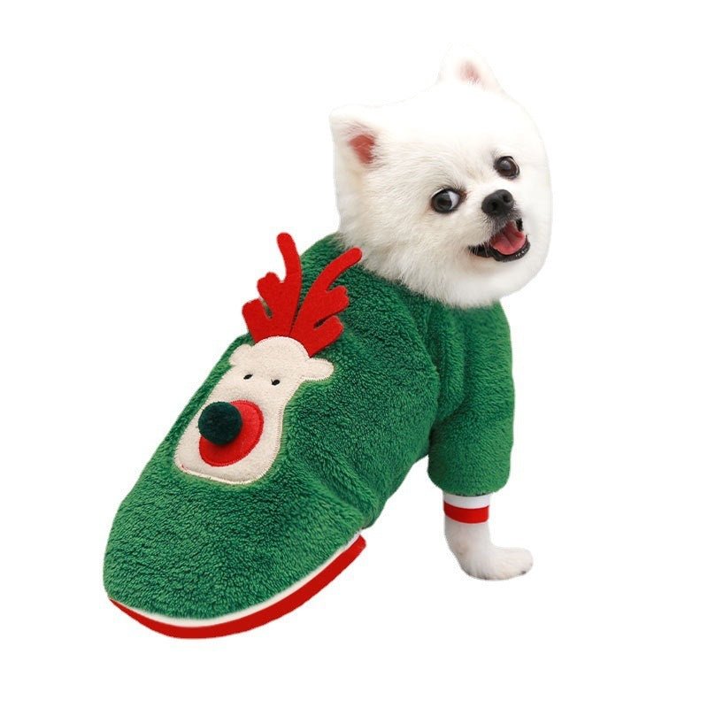 Felpa in Pile Natalizia con Faccina di Renna per Cani – Festività e Comfort con il Nasino a Pompom - Dog Moda