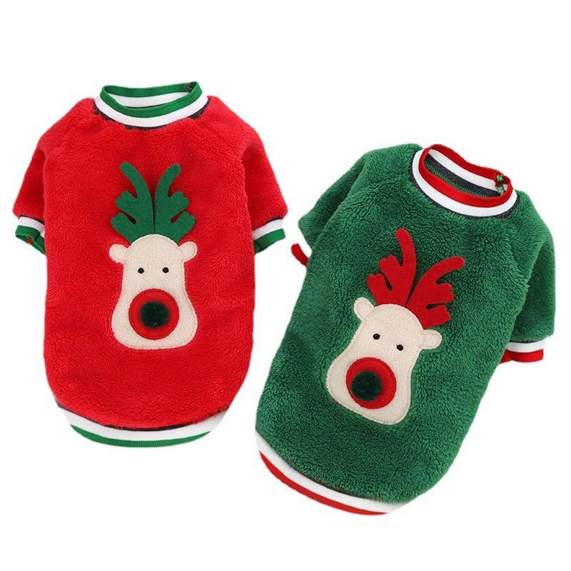 Felpa in Pile Natalizia con Faccina di Renna per Cani – Festività e Comfort con il Nasino a Pompom - Dog Moda