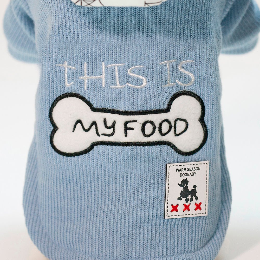 Felpa per cani con cappuccio e zampine anteriori "This is my Food" - Dog Moda