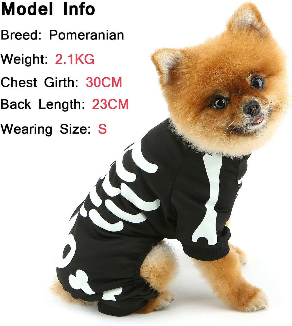 Felpa per Cani "Scheletro Luminoso" - Il Costume di Halloween Fosforescente - Dog Moda