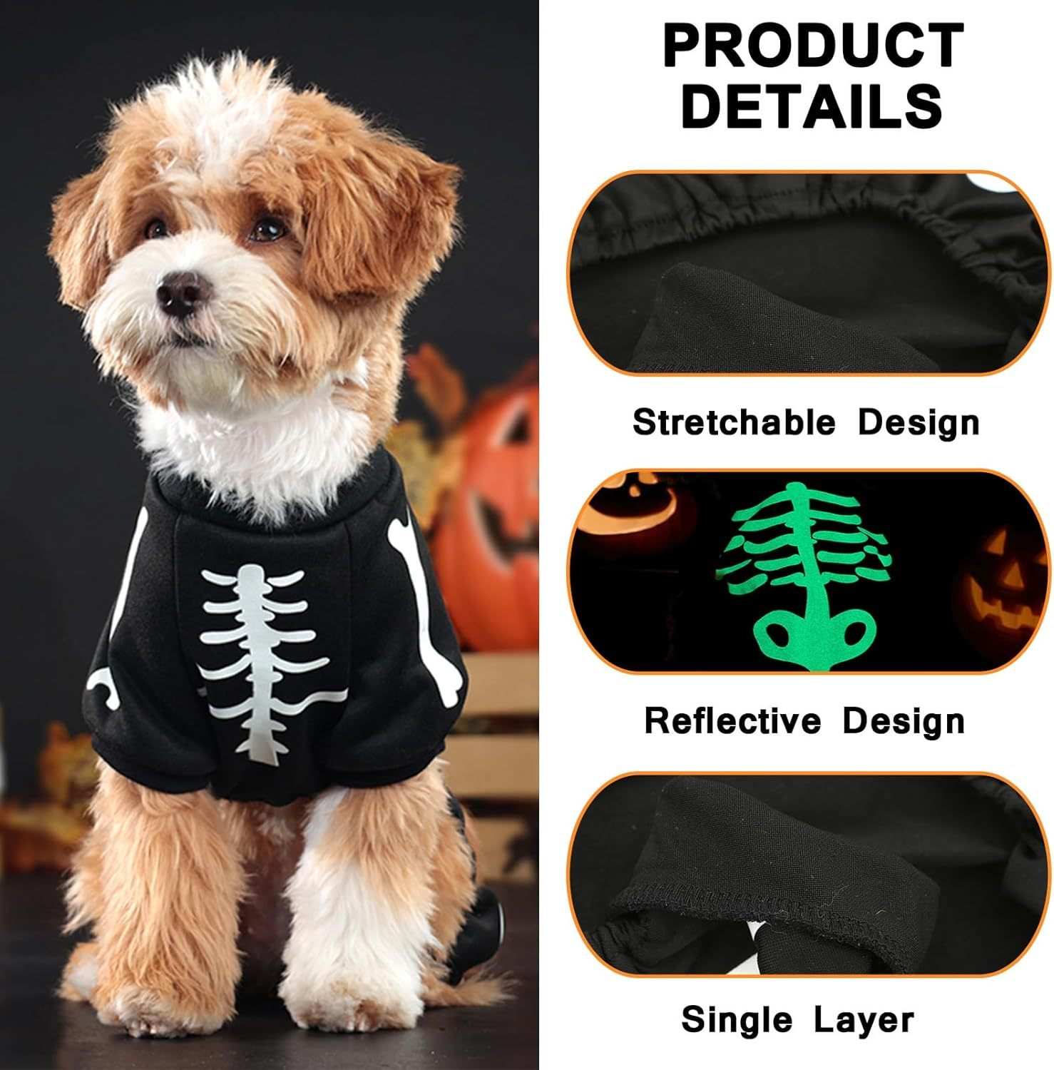 Felpa per Cani "Scheletro Luminoso" - Il Costume di Halloween Fosforescente - Dog Moda