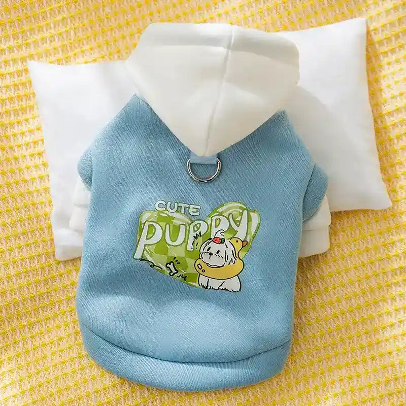 かわいい子犬のフリースパーカー 犬と猫用 - フードとリング付き