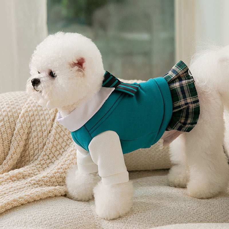 "College" Fleece Bow Dog Sweater