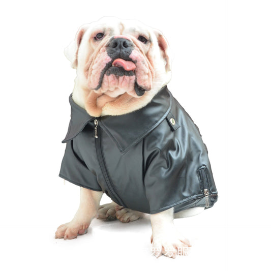 Giacca in Pelle per Cani Modello "Noir" con Taschine Zip - Dog Moda