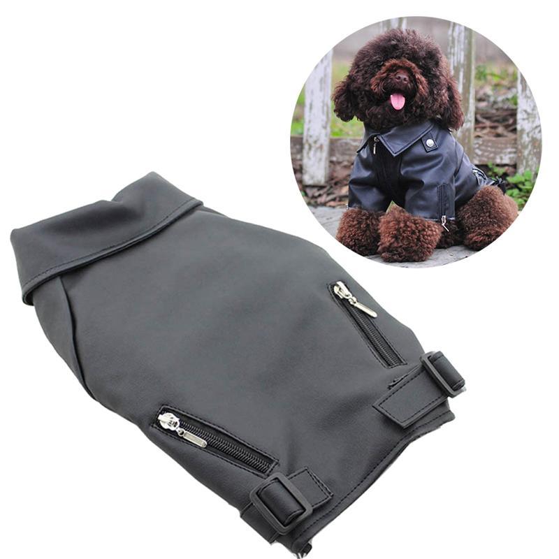 Giacca in Pelle per Cani Modello "Noir" con Taschine Zip - Dog Moda