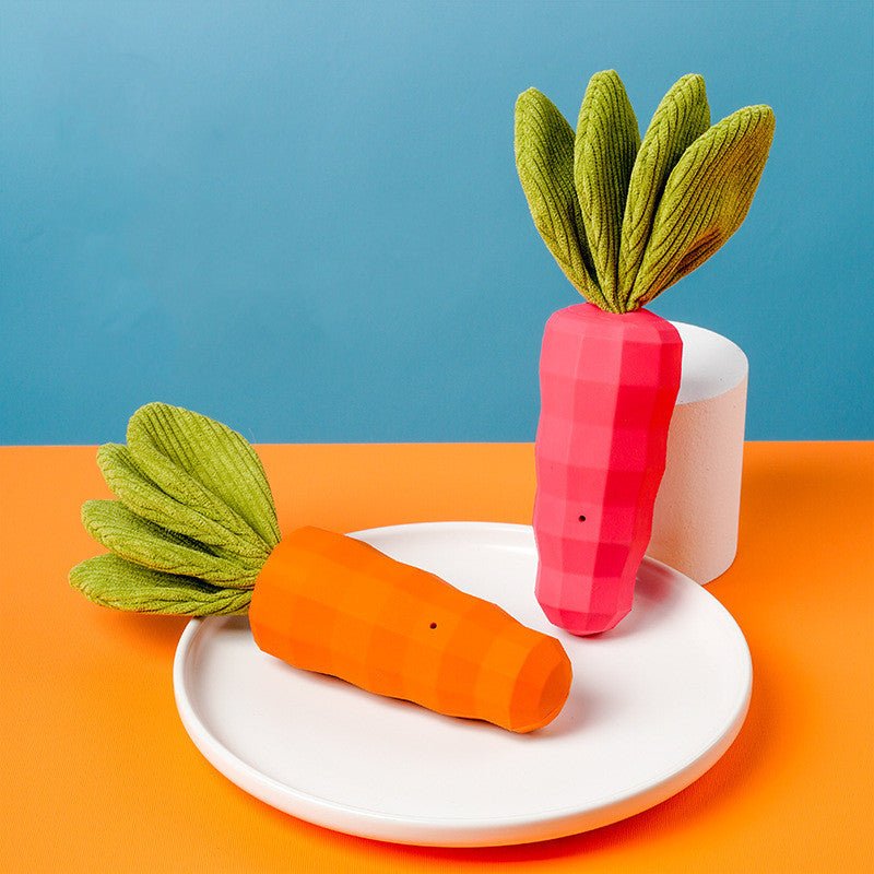 Gioco masticabile per cani carota con fischietto e ciuffo in tessuto - Dog Moda
