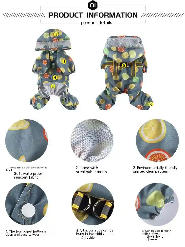 胴輪とフード付き犬用レインコート