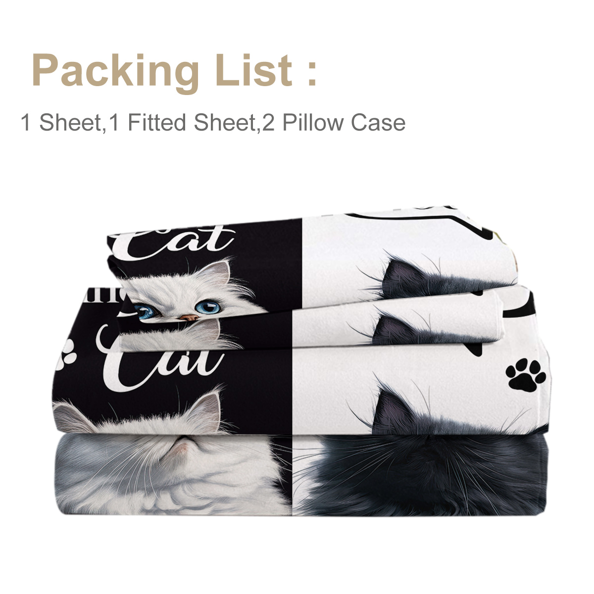Set lenzuola gatto in microfibra con stampa 3D nero e bianco per camera da letto Dog Moda