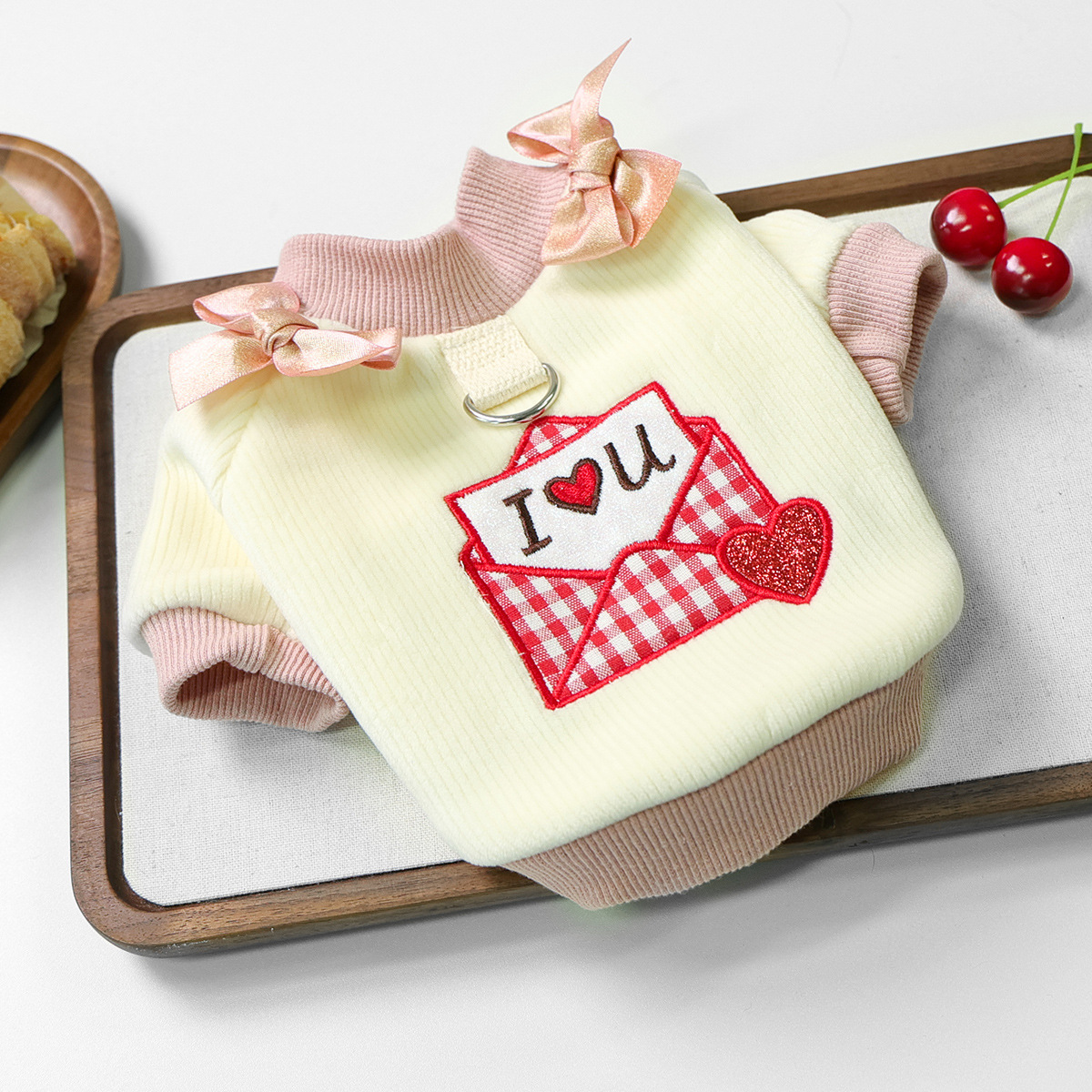 Maglia Cane I Love You Fiocchi Rosa Girocollo Romantica