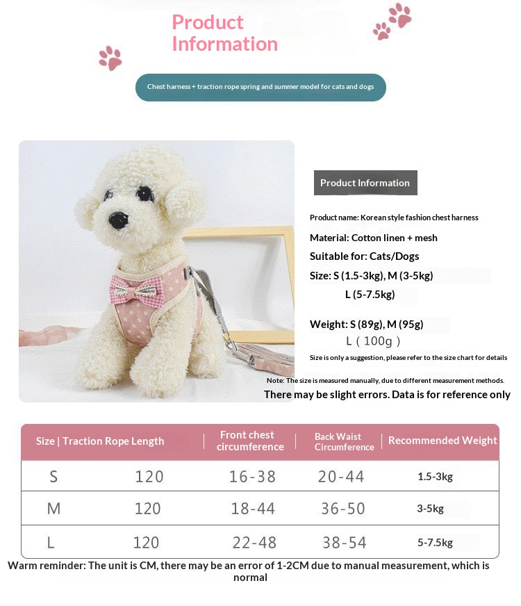 Pettorina Cane Gatto Guinzaglio Fiocco Stile Coreano by Dog Moda