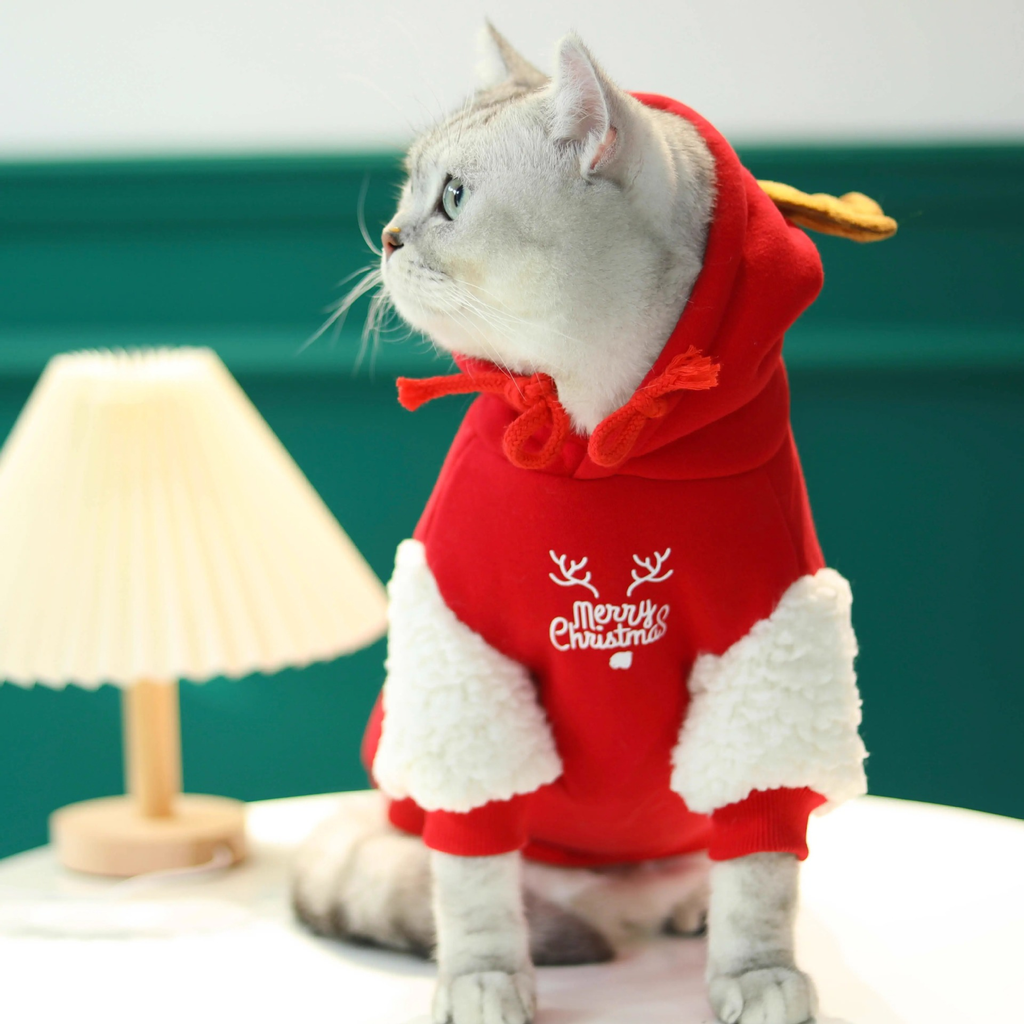 Sudadera Navideña para Perro y Gato Merry Christmas con Reno y Capucha
